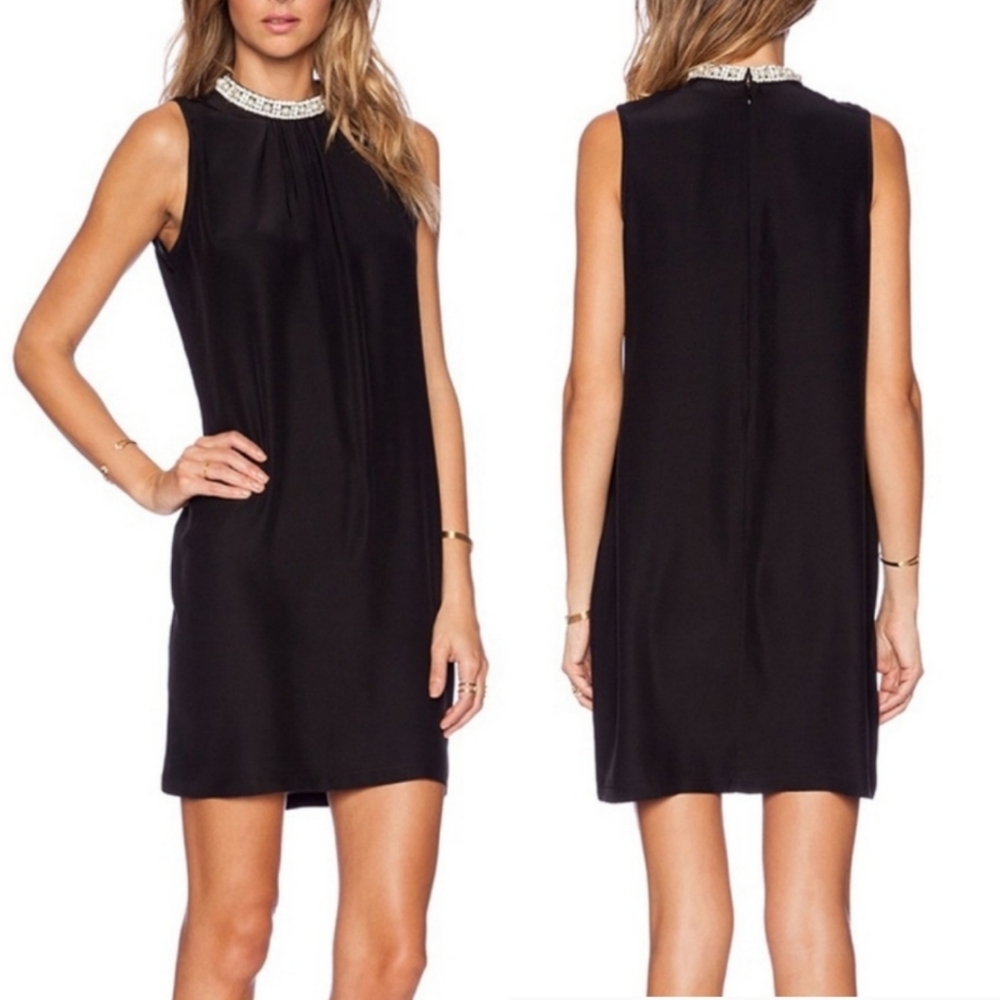 Jewel Collar Neck Silk Little Black Mini Dress By Amanda Uprichard XS